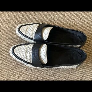 Chanel black white leather loafers size 38